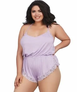 Dreamgirl International Plus Size Soft Knit Jersey Sleepwear Romper One-Piece