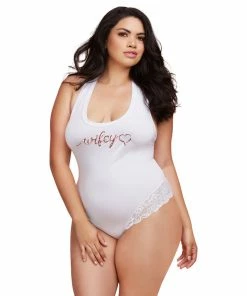 Dreamgirl International Plus Size Soft Spandex Jersey 'Wifey' Bodysuit With Thong Back Bodysuits & Teddies
