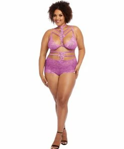 Dreamgirl International Bras & Bralette Sets Plus Size Strech Galloon Lace Bralette And Panty Set