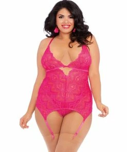 Dreamgirl International Plus Size Stretch Galloon Lace Garter Slip