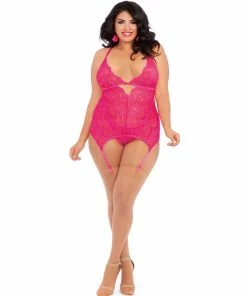 Dreamgirl International Plus Size Stretch Galloon Lace Garter Slip