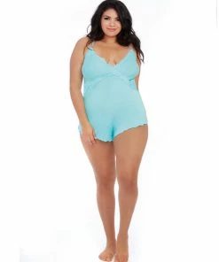 Dreamgirl International Plus Size Stretch Jersey Romper With Stretch Galloon Lace Underbust