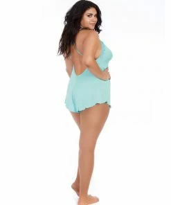 Dreamgirl International Plus Size Stretch Jersey Romper With Stretch Galloon Lace Underbust