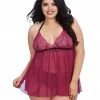 Dreamgirl International Plus Size Stretch Lace And Mesh Babydoll With Lace Panty Set