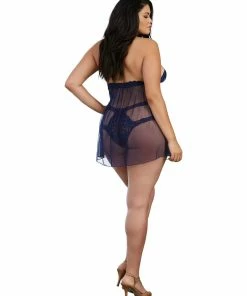 Dreamgirl International Plus Size Stretch Lace And Mesh Babydoll With Matching Panty LINGERIE