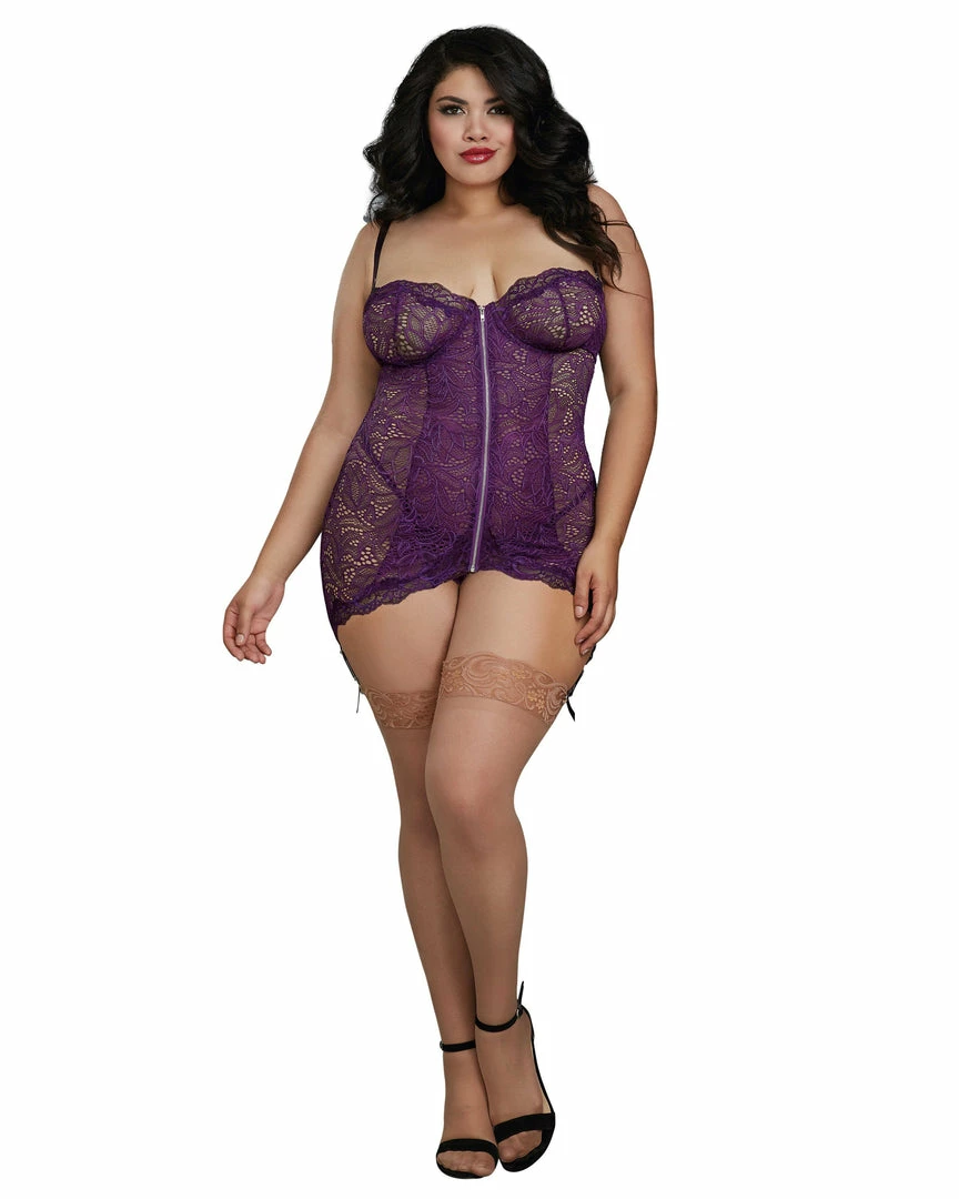 Dreamgirl International Garter Slips Plus Size Stretch Lace Garter Slip With Center Front Zipper Detail 3 Dreamgirl International Garter Slips Plus Size Stretch Lace Garter Slip With Center Front Zipper Detail