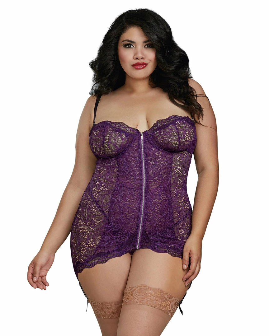 Dreamgirl International Garter Slips Plus Size Stretch Lace Garter Slip With Center Front Zipper Detail 1 Dreamgirl International Garter Slips Plus Size Stretch Lace Garter Slip With Center Front Zipper Detail