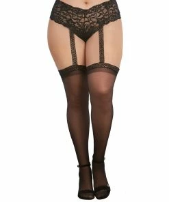 Dreamgirl International Plus Size Stretch Lace Pantyhose Shorts With Attached Thigh Highs