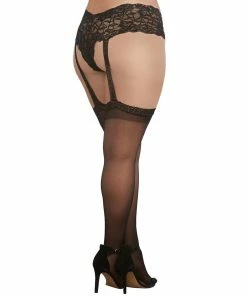 Dreamgirl International Plus Size Stretch Lace Pantyhose Shorts With Attached Thigh Highs