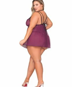 Dreamgirl International Plus Size Stretch Mesh Babydoll & G-String Set With Venise Lace Trim What's New