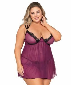 Dreamgirl International Plus Size Stretch Mesh Babydoll & G-String Set With Venise Lace Trim What's New