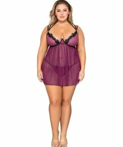 Dreamgirl International Plus Size Stretch Mesh Babydoll & G-String Set With Venise Lace Trim What's New