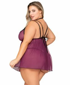 Dreamgirl International Plus Size Stretch Mesh Babydoll & G-String Set With Venise Lace Trim What's New