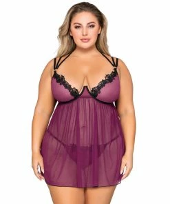 Dreamgirl International Plus Size Stretch Mesh Babydoll & G-String Set With Venise Lace Trim What's New