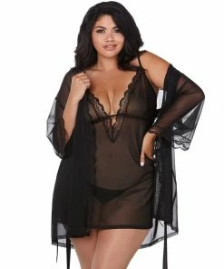Dreamgirl International LINGERIE Plus Size Stretch Mesh Chemise & Robe Set