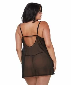 Dreamgirl International LINGERIE Plus Size Stretch Mesh Chemise & Robe Set