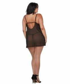 Dreamgirl International LINGERIE Plus Size Stretch Mesh Chemise & Robe Set