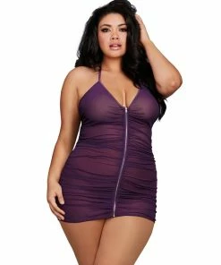 Dreamgirl International Plus Size Stretch Mesh Chemise With Shirring Details LINGERIE
