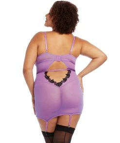 Dreamgirl International Plus Size Stretch Mesh & Venise Lace Garter Slip LINGERIE