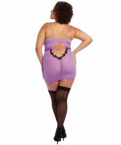 Dreamgirl International Plus Size Stretch Mesh & Venise Lace Garter Slip LINGERIE