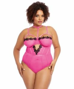 Dreamgirl International Plus Size Stretch Mesh & Venise Lace Teddy LINGERIE