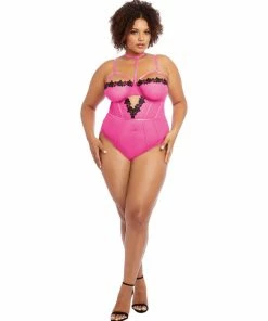 Dreamgirl International Plus Size Stretch Mesh & Venise Lace Teddy LINGERIE