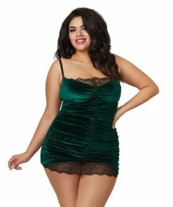 Dreamgirl International Plus Size Stretch Velvet Chemise With Front Shirring Details Babydolls & Chemises