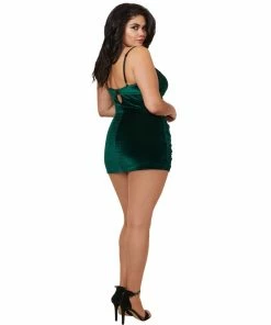 Dreamgirl International Plus Size Stretch Velvet Chemise With Front Shirring Details Babydolls & Chemises