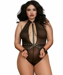 Dreamgirl International Bodysuits & Teddies Plus Size Teddy With Clasped Wrist Restraints Play Set