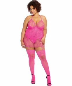 Dreamgirl International Plus Size Two-Layered Fishnet Garter Slip