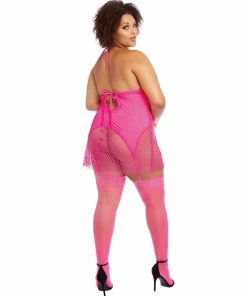 Dreamgirl International Plus Size Two-Layered Fishnet Garter Slip
