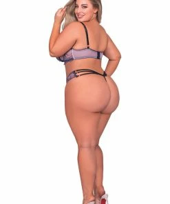 Dreamgirl International Plus Size Underwire Bra & G-String Set With Delicate Embroidery & Strappy Back G-String