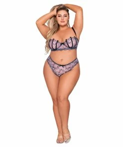 Dreamgirl International Plus Size Underwire Bra & G-String Set With Delicate Embroidery & Strappy Back G-String