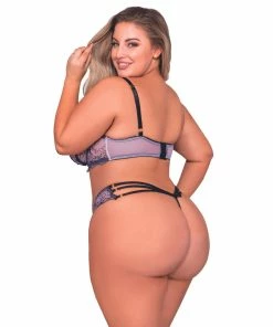 Dreamgirl International Plus Size Underwire Bra & G-String Set With Delicate Embroidery & Strappy Back G-String