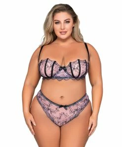 Dreamgirl International Plus Size Underwire Bra & G-String Set With Delicate Embroidery & Strappy Back G-String