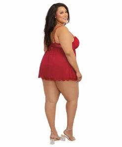 Dreamgirl International Cottage Core Plus Size Underwire Push Up Cup Babydoll With Stretch Mesh Skirt