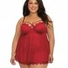 Dreamgirl International Cottage Core Plus Size Underwire Push Up Cup Babydoll With Stretch Mesh Skirt