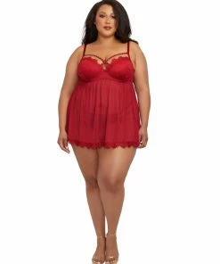 Dreamgirl International Cottage Core Plus Size Underwire Push Up Cup Babydoll With Stretch Mesh Skirt