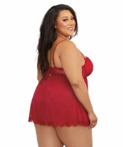 Dreamgirl International Cottage Core Plus Size Underwire Push Up Cup Babydoll With Stretch Mesh Skirt