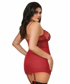 Dreamgirl International Garter Slips Plus Size Underwire Venise Lace Garter Slip With Ruched Sides