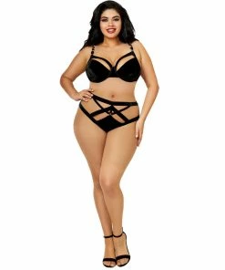 Dreamgirl International LINGERIE Plus Size Velvet Strappy Underwire Bra & Panty Set