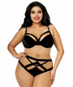 Dreamgirl International LINGERIE Plus Size Velvet Strappy Underwire Bra & Panty Set