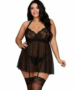 Dreamgirl International Plus Size Venise Embroidery Lace Garter Babydoll With Thong 21 Dreamgirl International Plus Size Venise Embroidery Lace Garter Babydoll With Thong