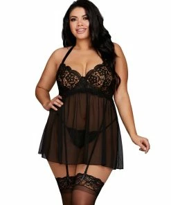 Dreamgirl International Plus Size Venise Embroidery Lace Garter Babydoll With Thong 17 Dreamgirl International Plus Size Venise Embroidery Lace Garter Babydoll With Thong