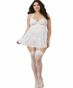 Dreamgirl International Plus Size Venise Embroidery Lace Garter Babydoll With Thong 23 Dreamgirl International Plus Size Venise Embroidery Lace Garter Babydoll With Thong