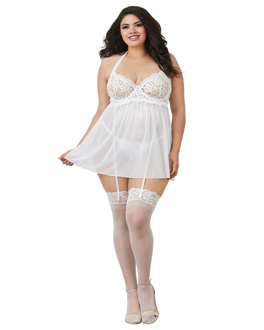 Dreamgirl International Plus Size Venise Embroidery Lace Garter Babydoll With Thong 11 Dreamgirl International Plus Size Venise Embroidery Lace Garter Babydoll With Thong