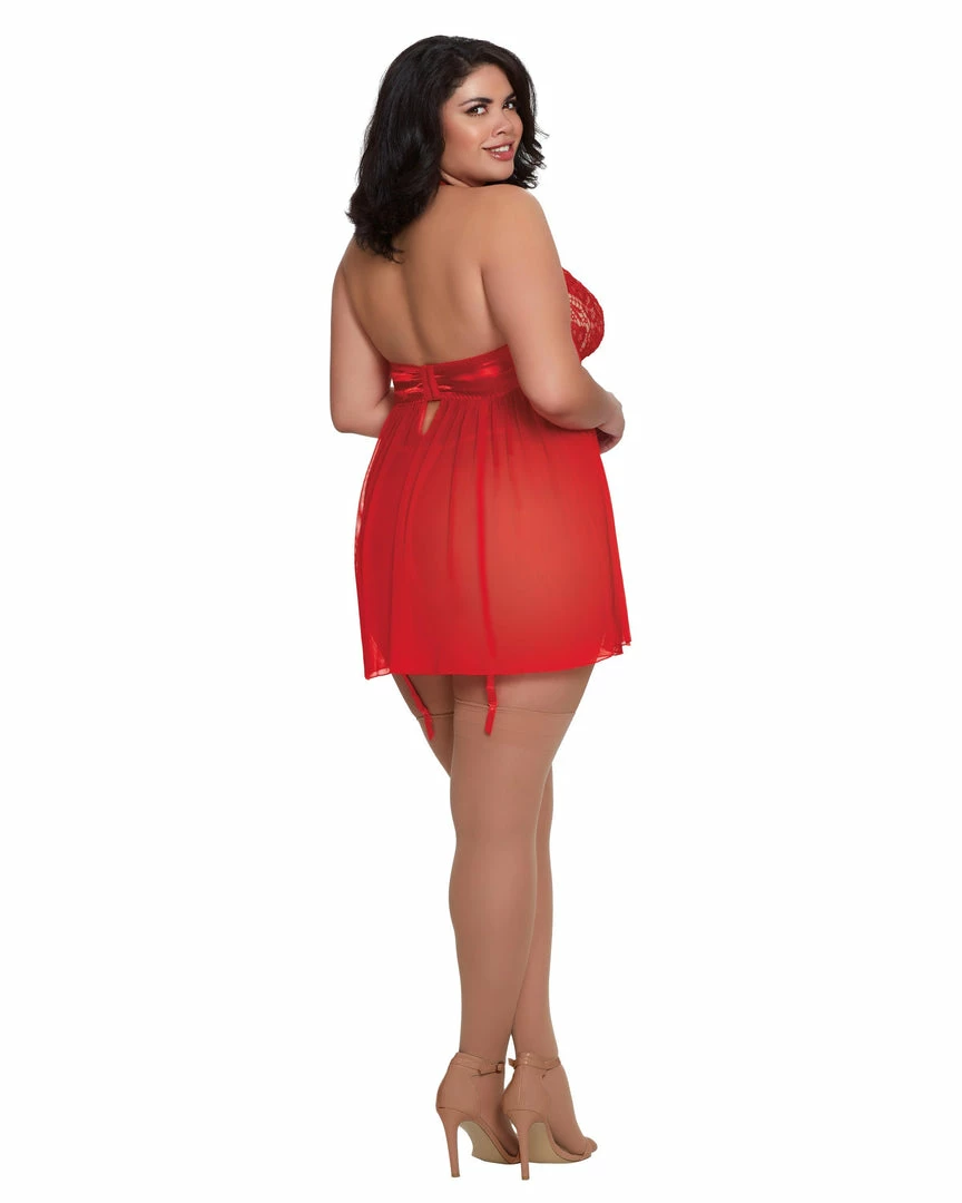 Dreamgirl International Plus Size Venise Embroidery Lace Garter Babydoll With Thong 4 Dreamgirl International Plus Size Venise Embroidery Lace Garter Babydoll With Thong