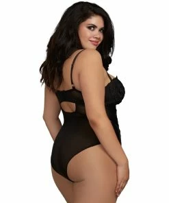 Dreamgirl International Plus Size Venise Lace And Faux Leather Collared Teddy