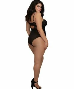 Dreamgirl International Plus Size Venise Lace And Faux Leather Collared Teddy