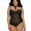 Dreamgirl International Plus Size Venise Lace And Faux Leather Collared Teddy